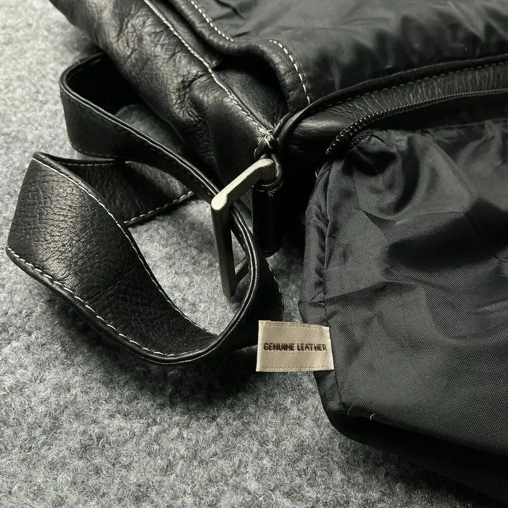 Vintage Black Pebbled Leather Messenger Bag Made in Colombia Striped Crossbody